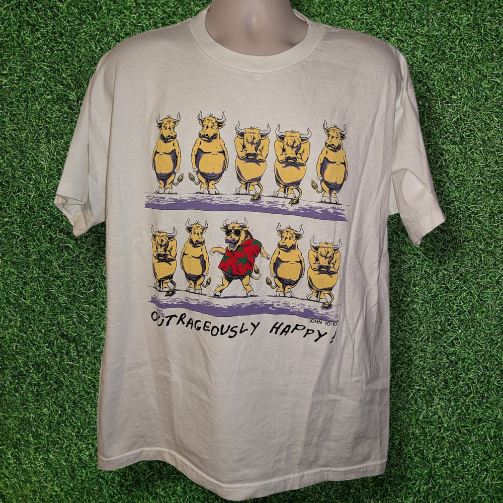 Vintage Outrageously Happy! John 10:10 T-shirt - XL - Funny